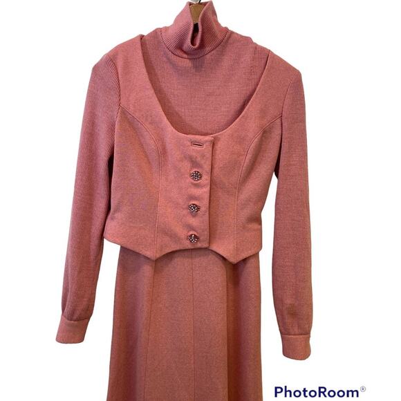 VTG Alfred Werber Pink Sweater  Dress and Blazer Small Lucite Buttons - Picture 6 of 9